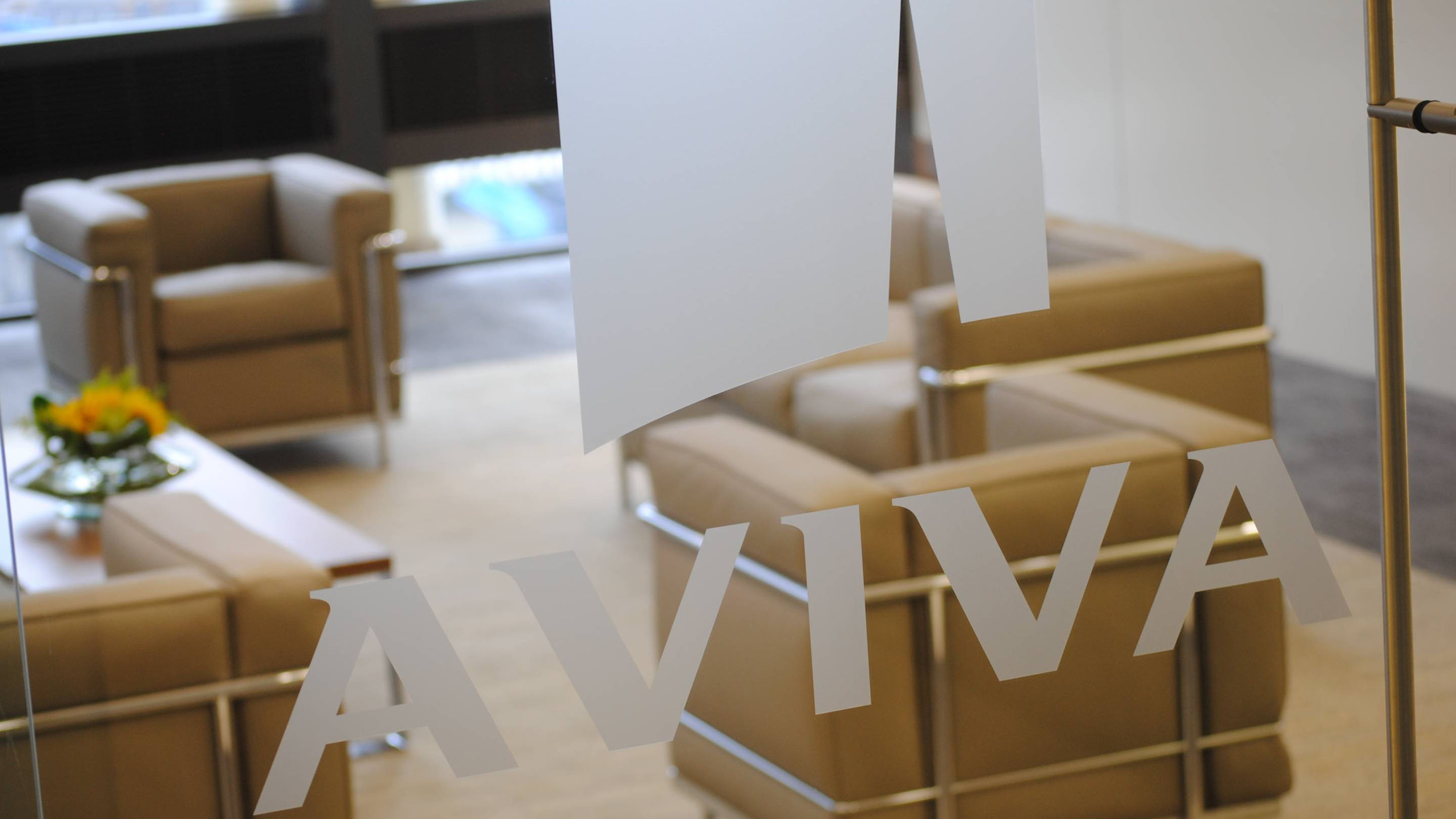 Aviva logo on glass door